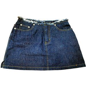 Buffalo David Bitton Mini Skirt 28 Denim Pockets Blue Raw Waistband Dark Wash